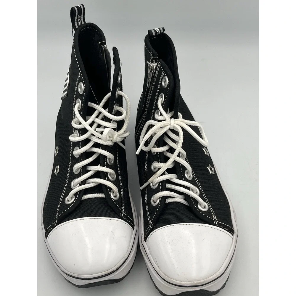 Justice Sport Hightop Canvas Lugbottom Sneakers Big Girls Black Sz4 Lace Zip
